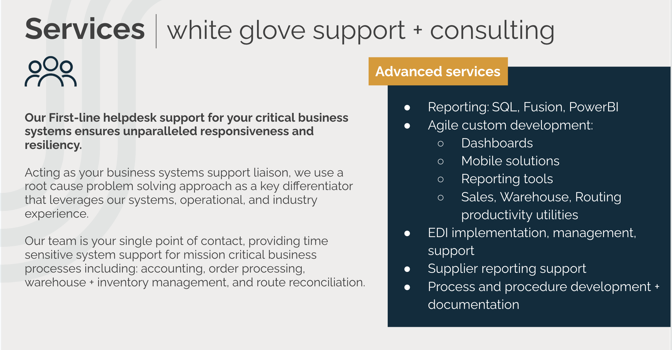 White Glove Consulting and Support slide